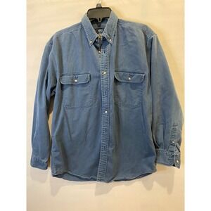 Vintage Pure Stuff Mens Blue Denim Workwear Button Up Shirt Size M